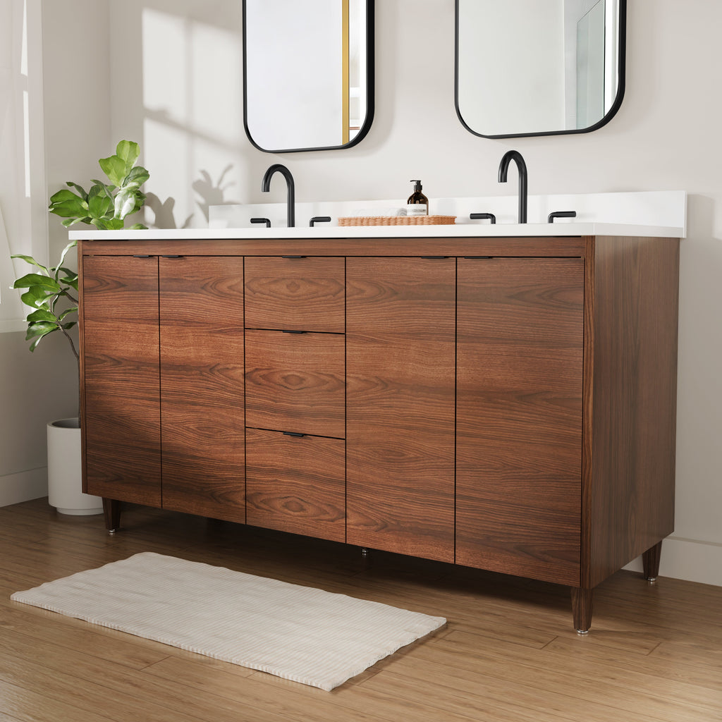 Rowan 60" Double Sink Black Walnut Vanity with Quartz Countertop