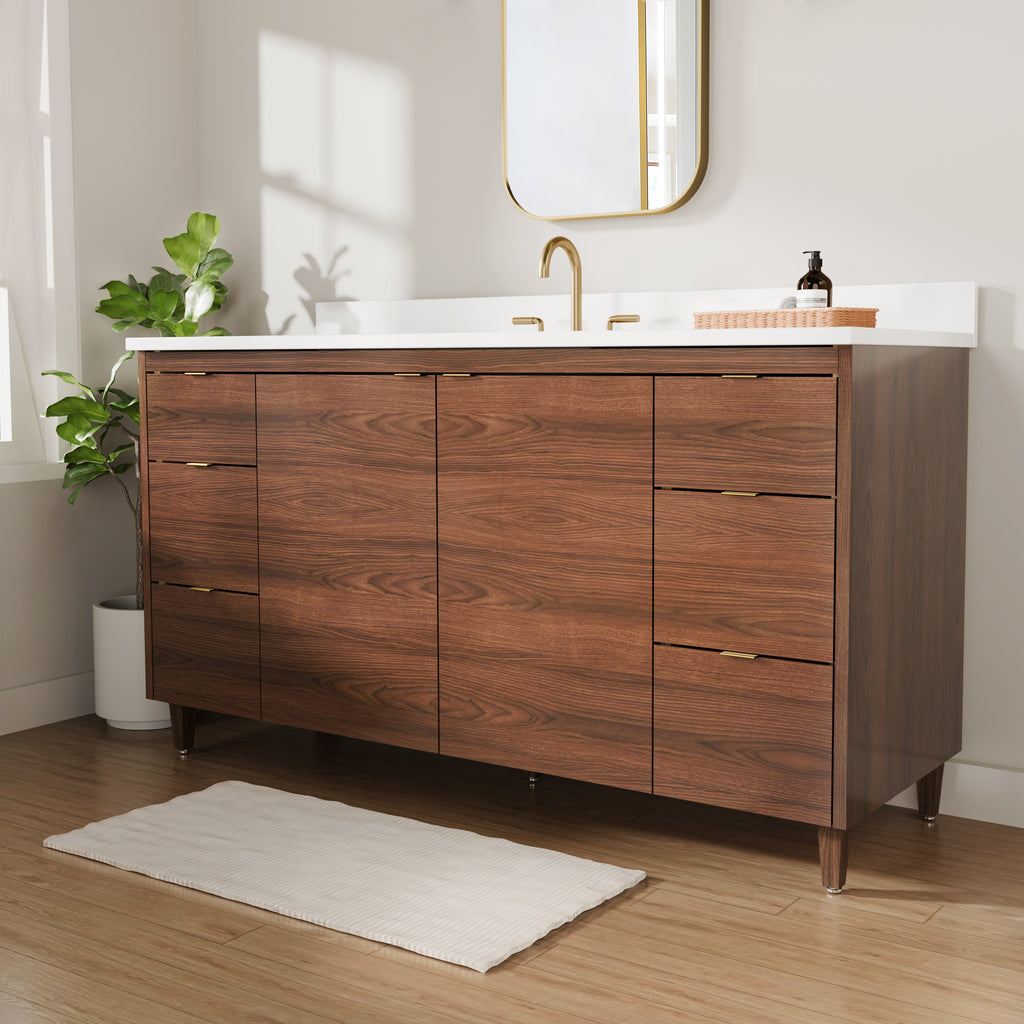 Rowan 60" Single Sink Black Walnut Vanity with Quartz Countertop