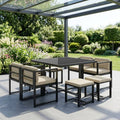 Luxury 8 Seater Grey Metal Cube Garden Dining Set with Cream Chairs – Modern Outdoor Patio Furniture