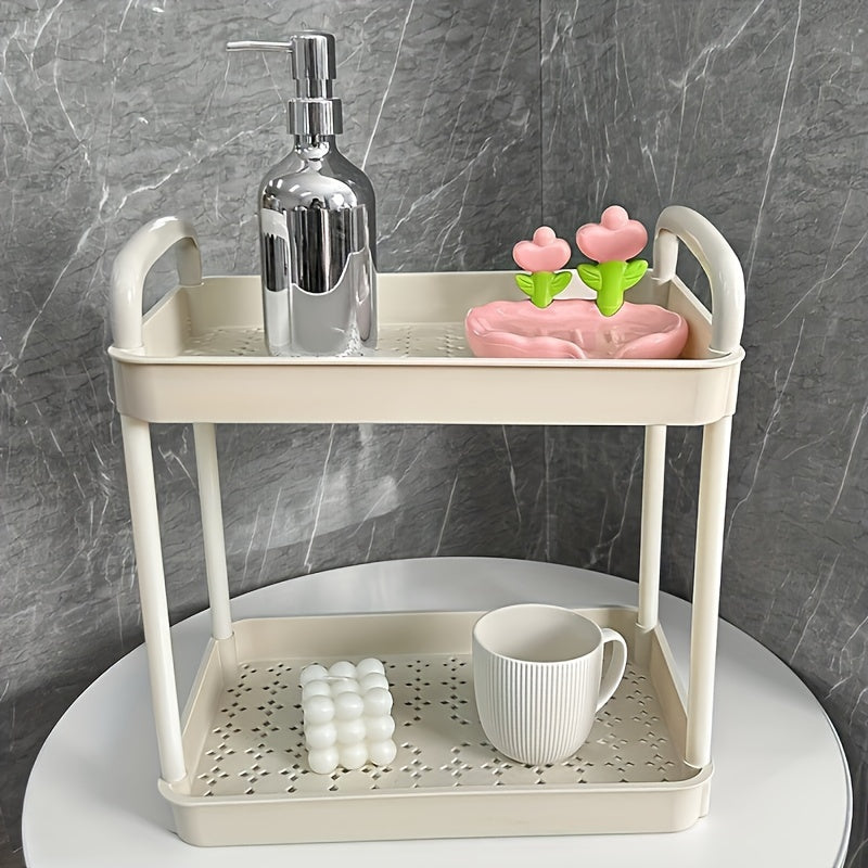 1pc Multi-Layer Storage Cart - Ergonomic Double Handle, Freestanding, Wheels, Durable Plastic, Ample Storage Capacity - Perfect for Bathroom, Living Room, Bedroom, Study, and Kitchen Organization and Decoration