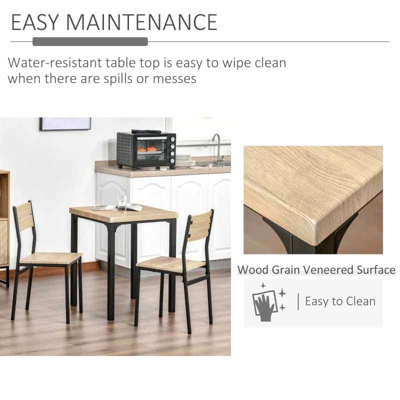 Square Compact Dining Table with 2 Chairs – Wood & Black  Modern Space-Saving Dining Set UK