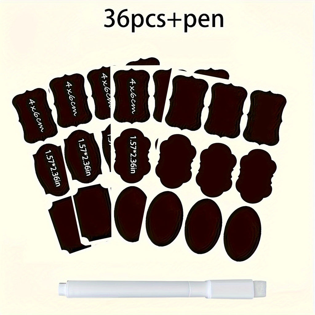 36pcs Reusable Food Storage Container Labels With Pen - Waterproof, Glue-Free, Self-Adhesive, Blackboard Sticker For Spices, Cheese, And More - Kitchen Accessories