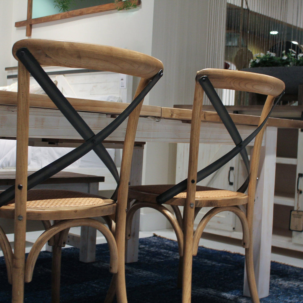 LH Home Cross Back Chair with Rattan Seat (Set of 2)