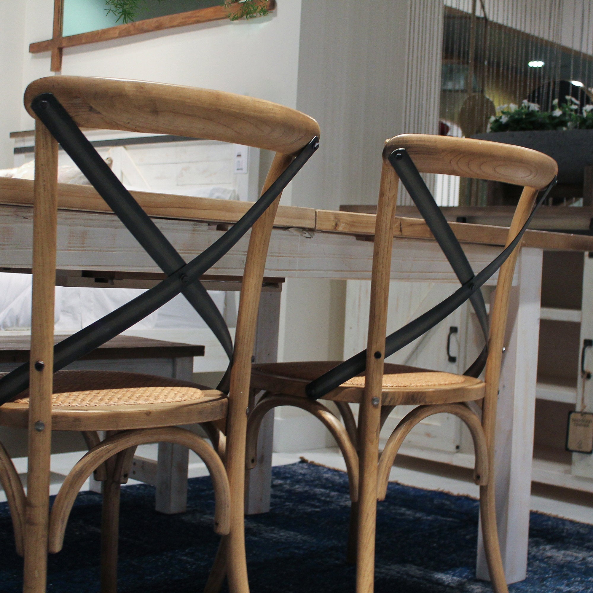 LH Home Cross Back Chair with Rattan Seat (Set of 2)