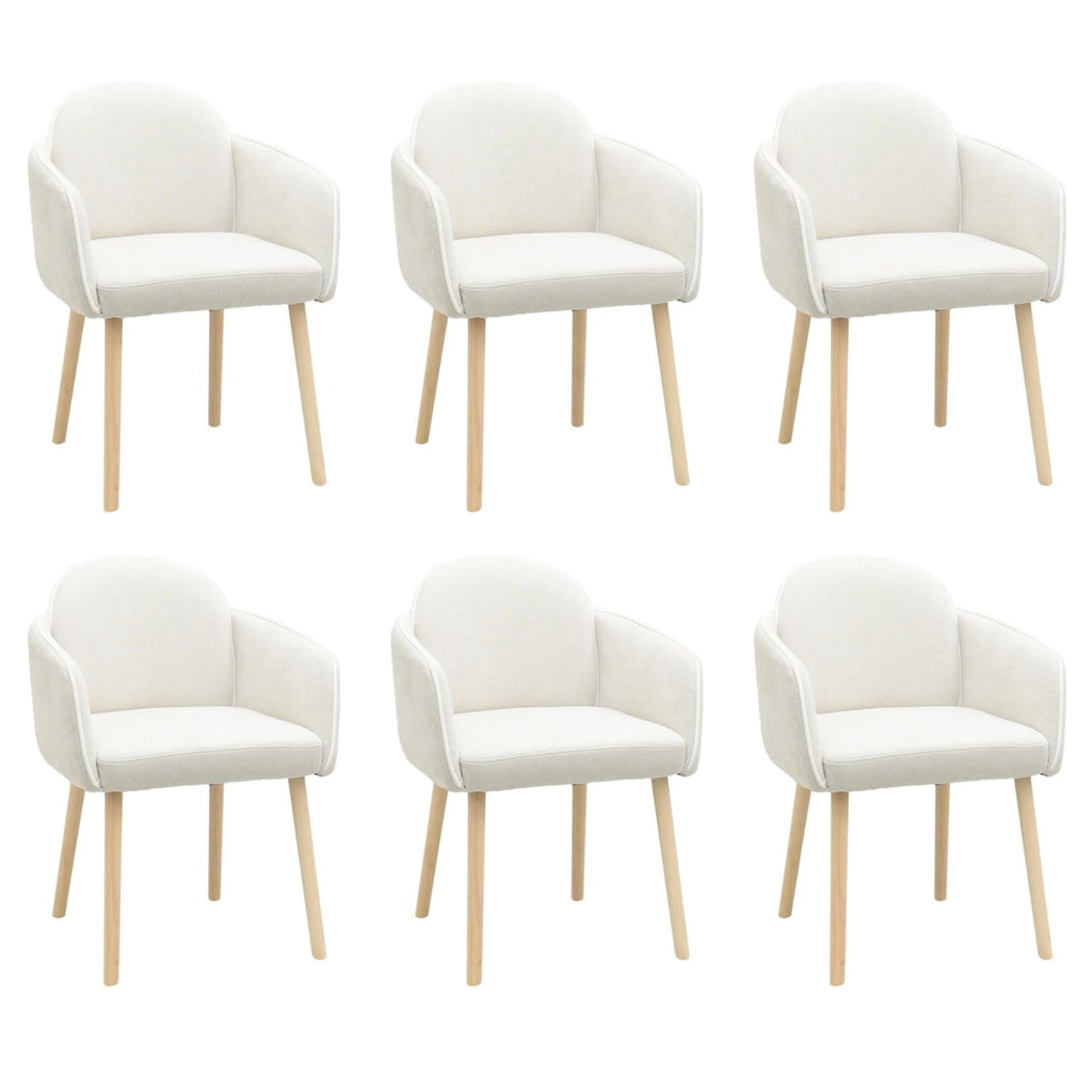 Beige Boucle Dining Chair Set of 2 – Armrest Dining Chairs – Upholstered Accent Chair – Modern Wooden Leg Dining Room Chairs