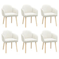 Beige Boucle Dining Chair Set of 2 – Armrest Dining Chairs – Upholstered Accent Chair – Modern Wooden Leg Dining Room Chairs