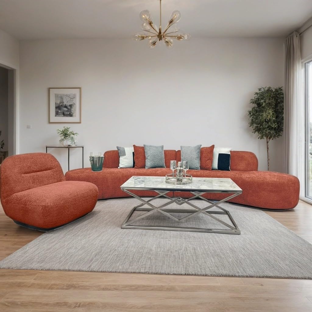 Miami Curved Boucle Sofa 3 Seater Modern Sculptural with Deep Seat Mid Century Style Curved Sofa for Living Room