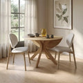 Round Oak Drop Leaf Dining Table Set with 2 Cream Upholstered Chairs – Space-Saving 2 Seater Dining Set