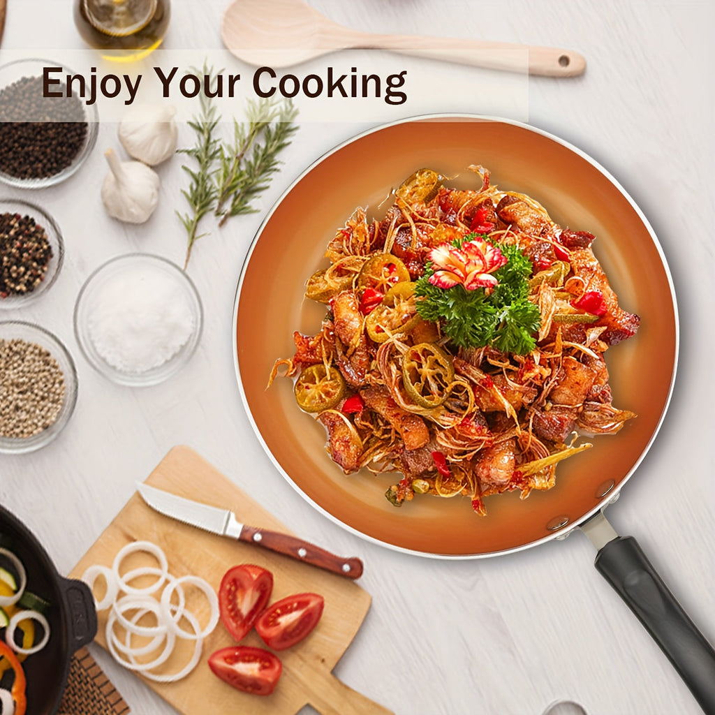 """3pcs Golden Ceramic Nonstick Frying Pan Set - 8"""", 9.5"""", and 11"""" Skillets for Induction Cooktops - PFOA and PFAS Free - Ideal for Omelettes and Eggs - Kitchen Cooking Supplies and Cookware"""