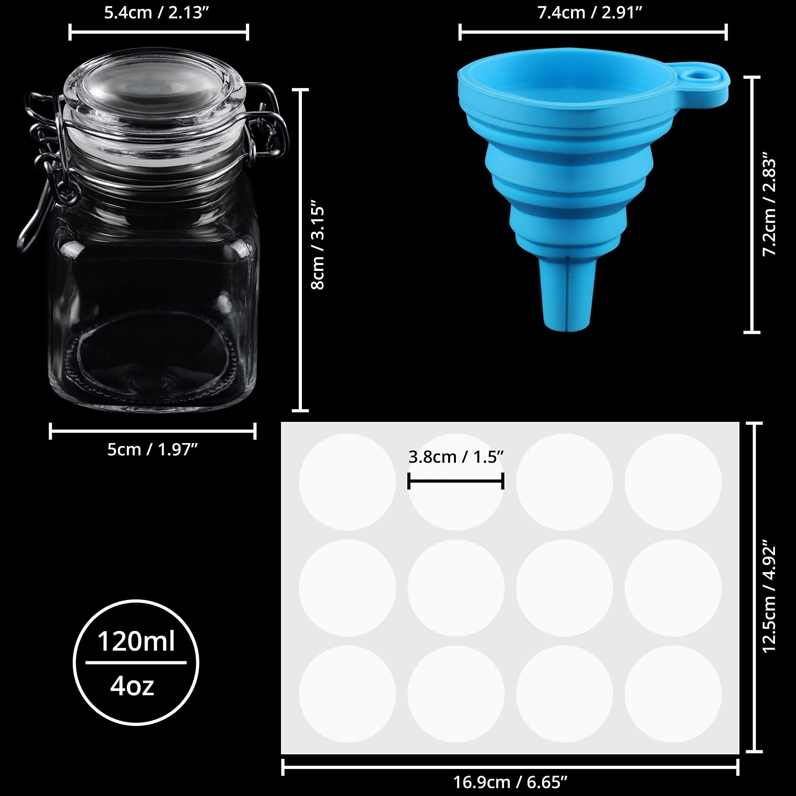 12pcs/set 120ml/4oz Mini Clip Top Glass Jars, Airtight Spice Containers with Hinged Lids, Reusable Storage Containers, Labels & Funnel Included, Perfect for Kitchen, Spices & Herbs Organization and Storage