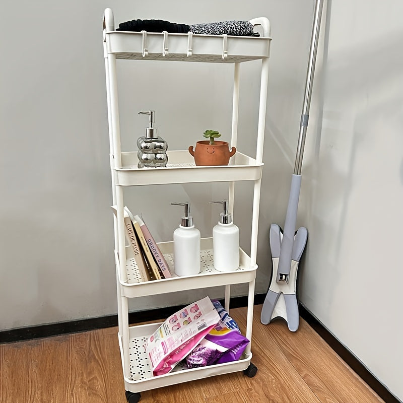 1pc Multi-Layer Storage Cart - Ergonomic Double Handle, Freestanding, Wheels, Durable Plastic, Ample Storage Capacity - Perfect for Bathroom, Living Room, Bedroom, Study, and Kitchen Organization and Decoration