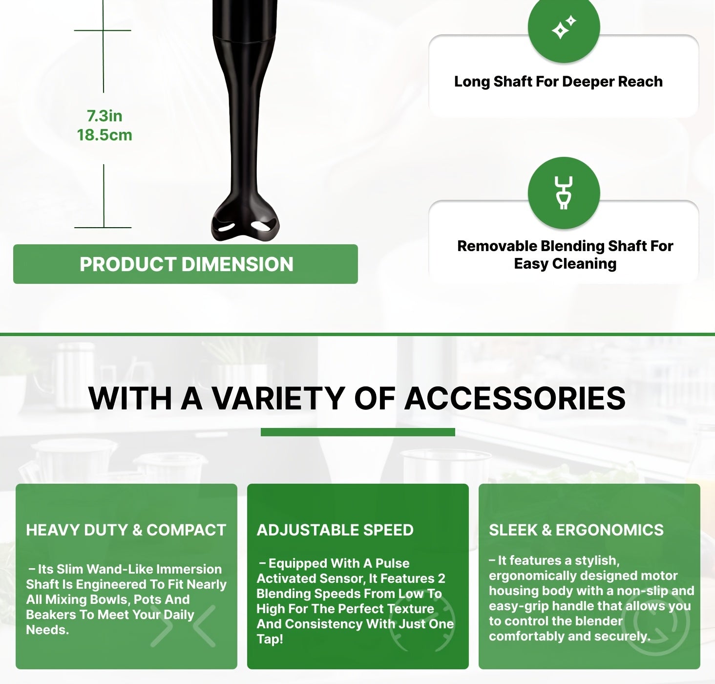 [Handheld Immersion Blender] WANVOAPLS 2-Speed Handheld Immersion Blender - Detachable Shaft for Easy Cleaning - Hanging Loop for Storage - Electric Hand Mixer for Soup, Smoothies, Sauces, Baby Food, Milkshakes, Puree - Compa