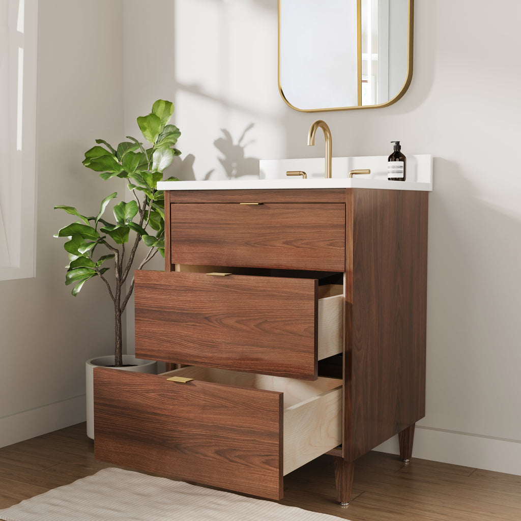 Rowan 24" Black Walnut Vanity with Quartz Countertop