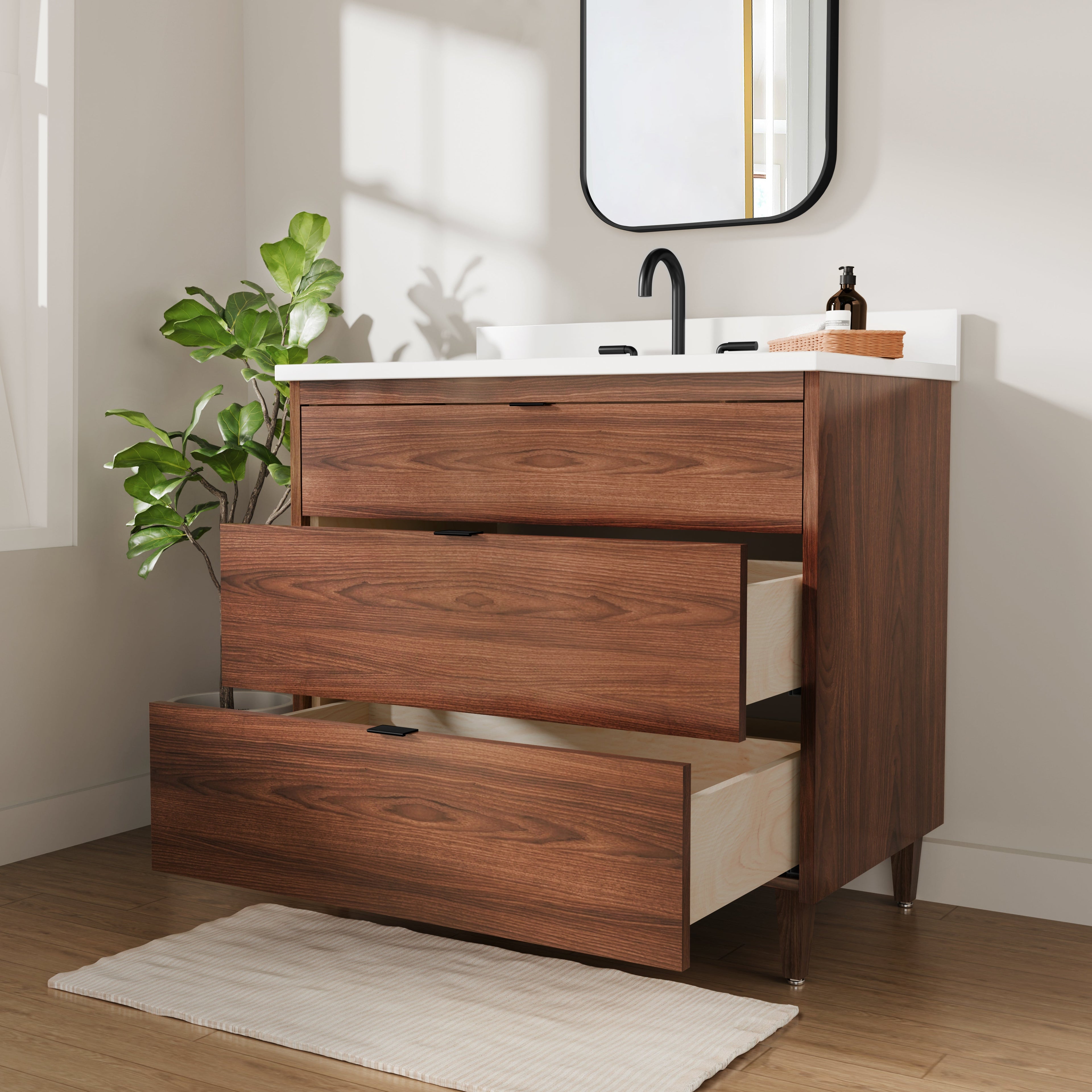 Rowan 36"  Black Walnut Vanity with Quartz Countertop - 3 Drawers