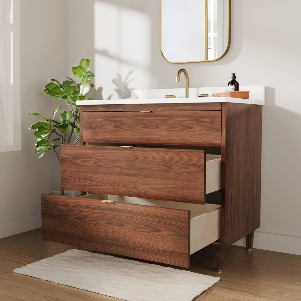 Rowan 36"  Black Walnut Vanity with Quartz Countertop - 3 Drawers