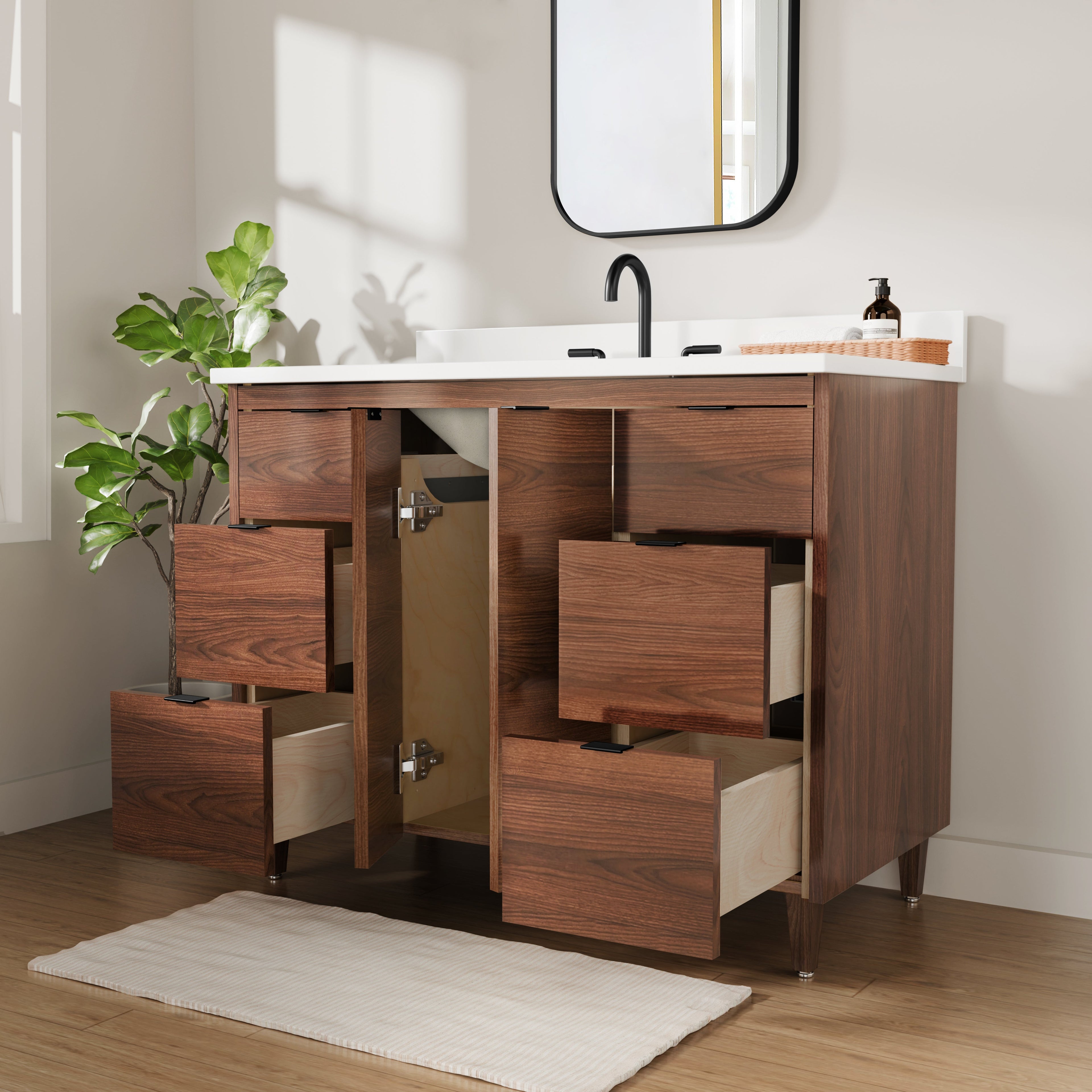 Rowan 42" Black Walnut Vanity with Quartz Countertop