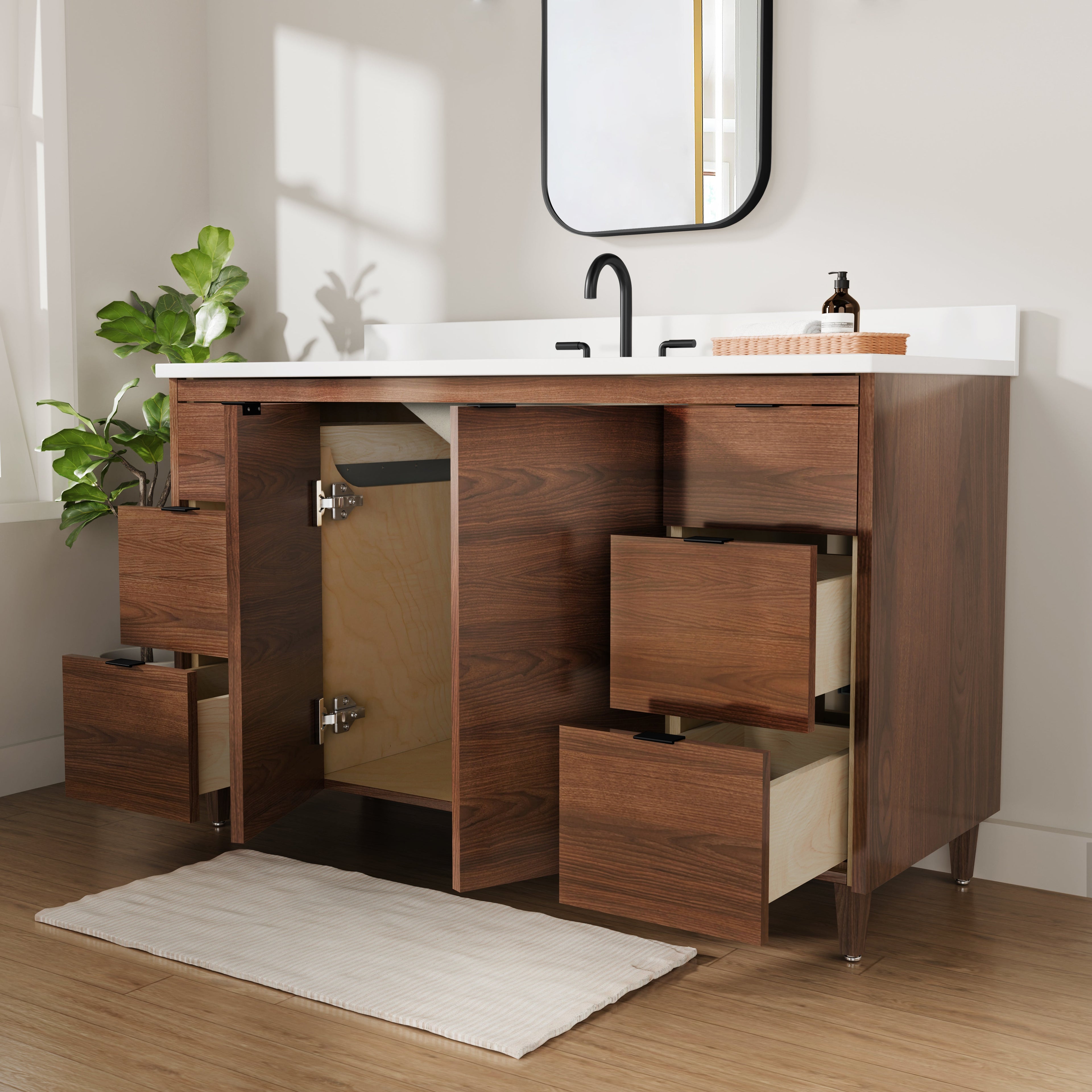 Rowan 54" Black Walnut Vanity with Quartz Countertop