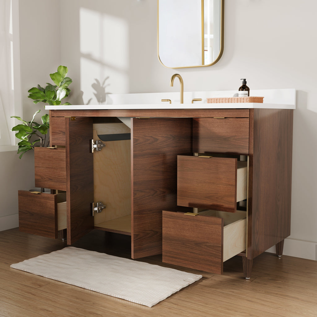 Rowan 54" Black Walnut Vanity with Quartz Countertop
