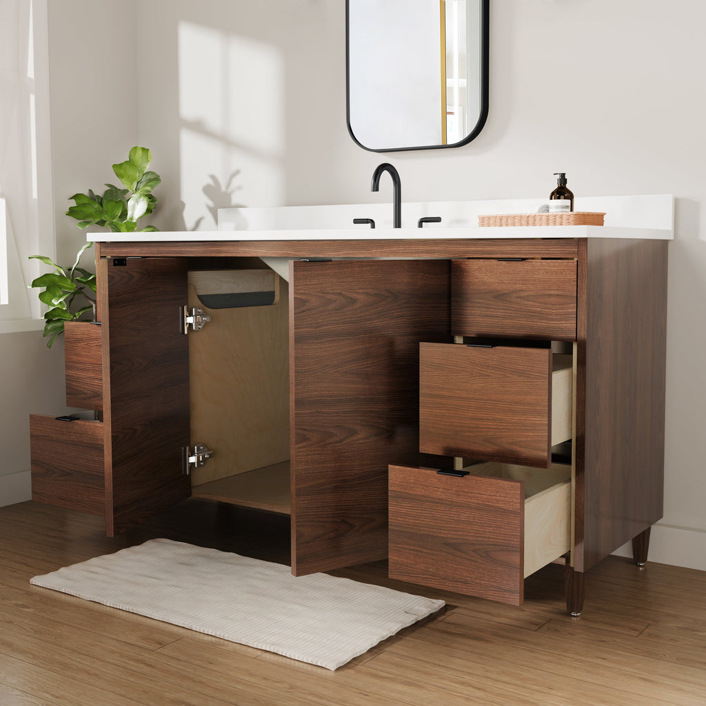 Rowan 60" Single Sink Black Walnut Vanity with Quartz Countertop