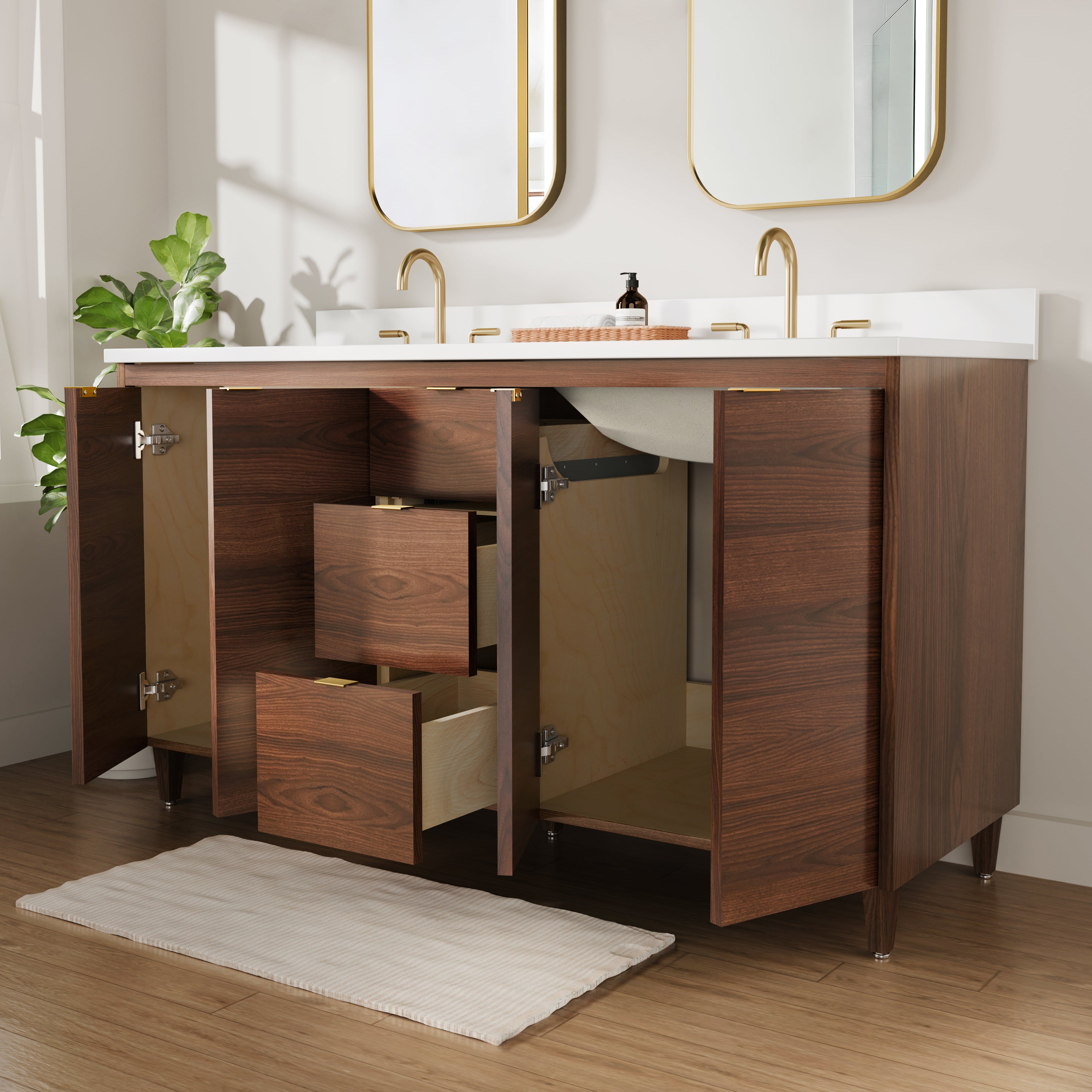Rowan 60" Double Sink Black Walnut Vanity with Quartz Countertop