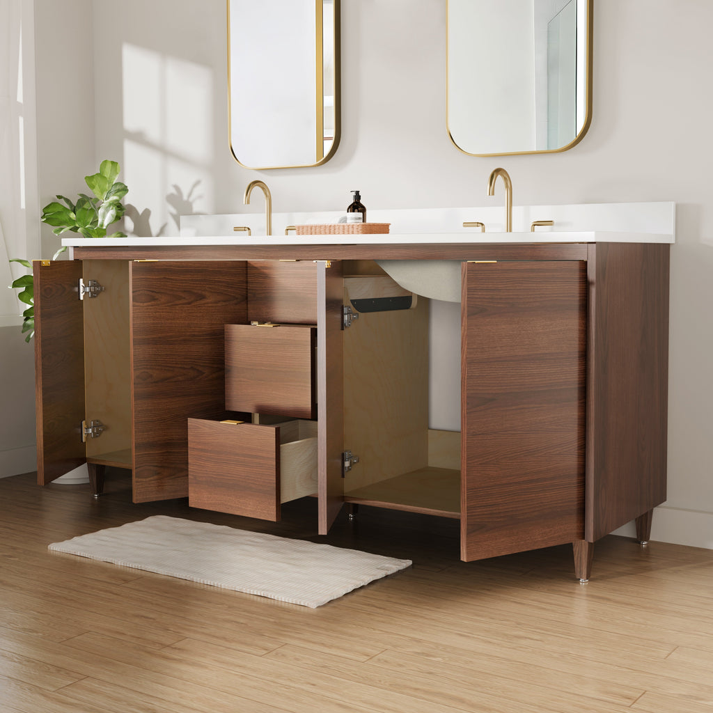 Rowan 72" Double Sink Black Walnut Vanity with Quartz Countertop