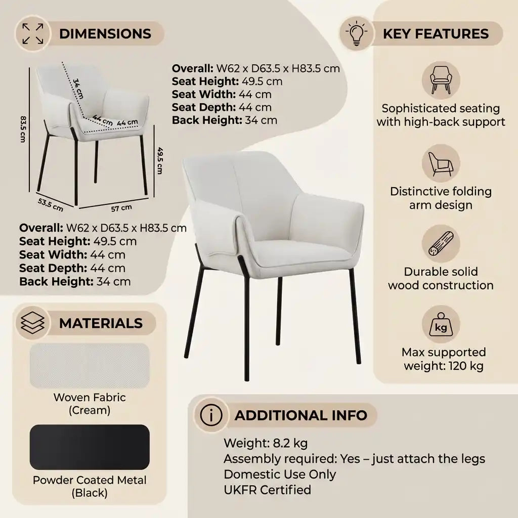 Round Black Oak Drop-Leaf Dining Table Set with 2 Cream Upholstered Chairs – Space-Saving Extendable Folding Table & Fabric Chairs for Kitchen or Dining Room