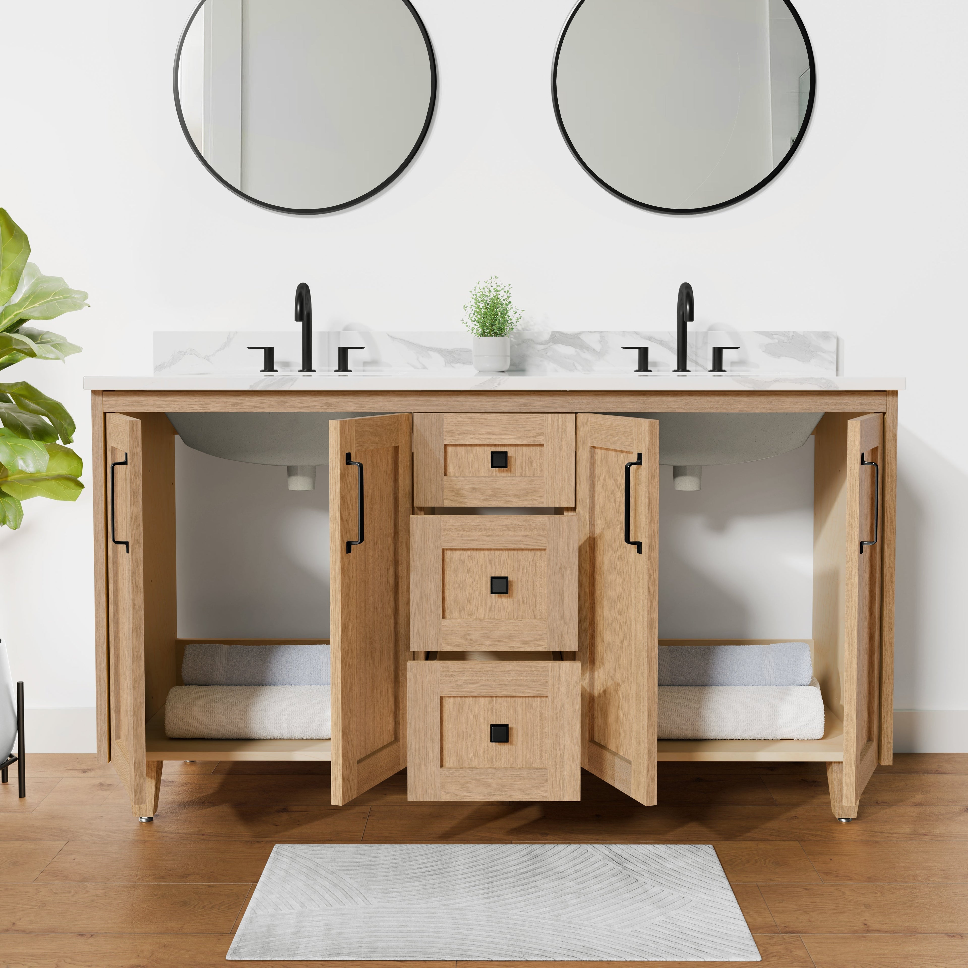 Arlo 60" Solid-Wood Double Sink Vanity with Quartz Countertop