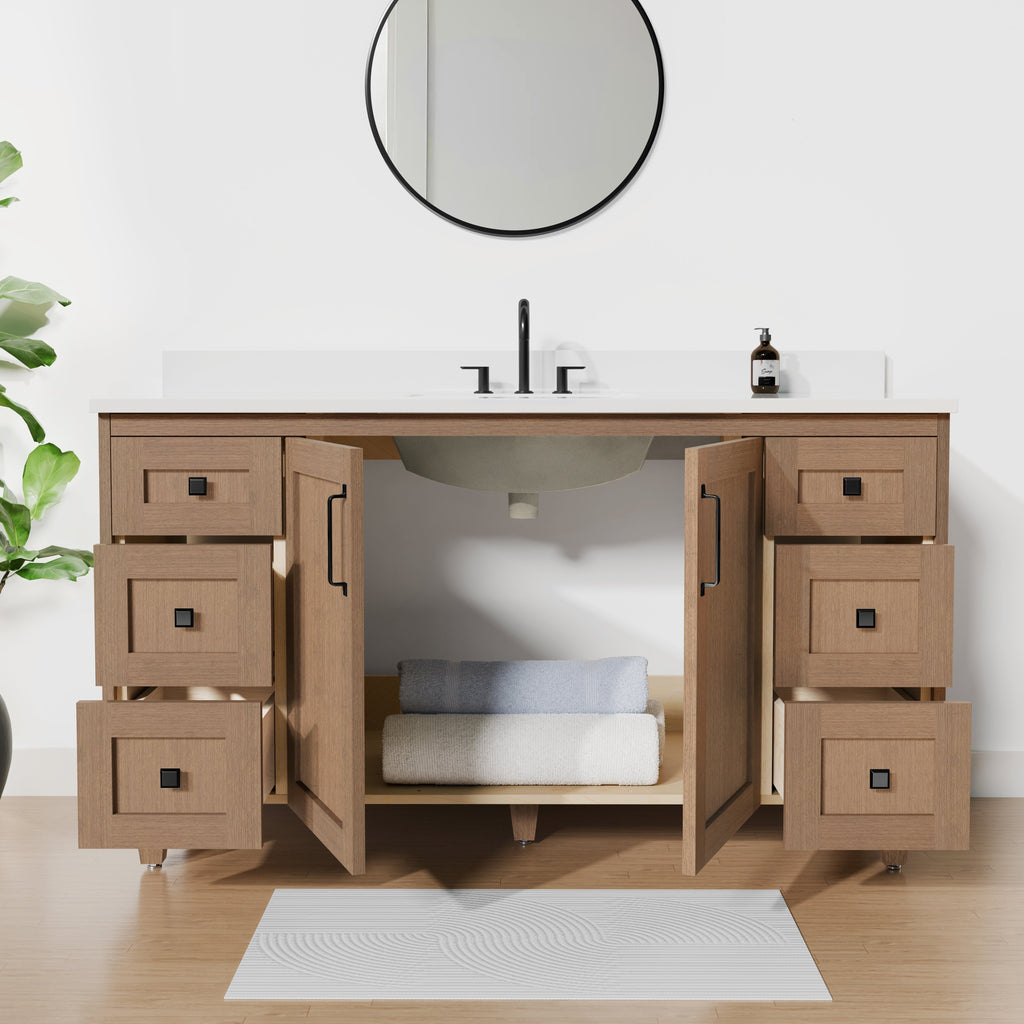 Arlo 60" Solid-Wood Single Sink Vanity with Quartz Countertop
