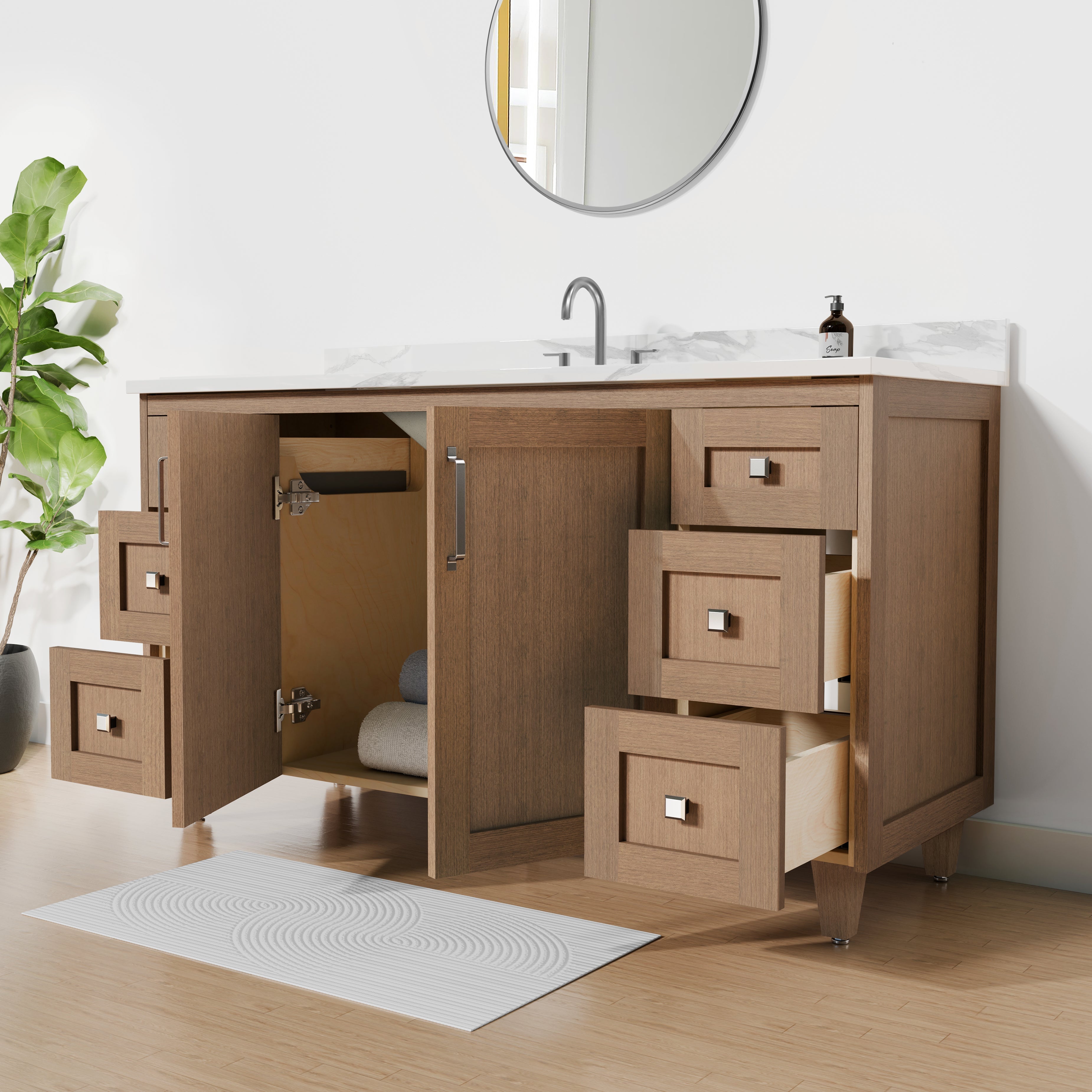 Arlo 60" Solid-Wood Single Sink Vanity with Quartz Countertop