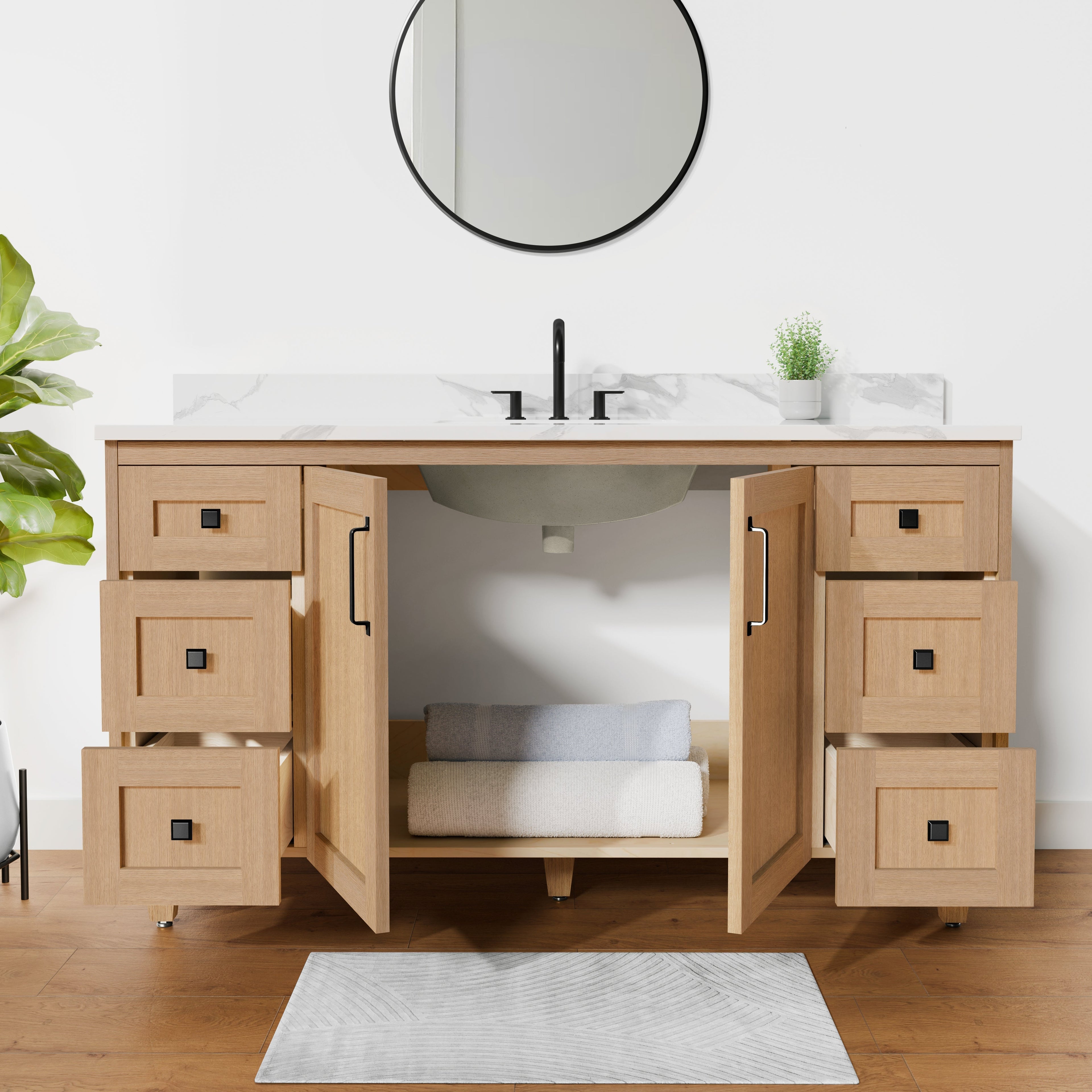 Arlo 60" Solid-Wood Single Sink Vanity with Quartz Countertop