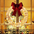 🎄 50cm LED Christmas Garland – Luminous Wreath with Big Bow for Door Décor