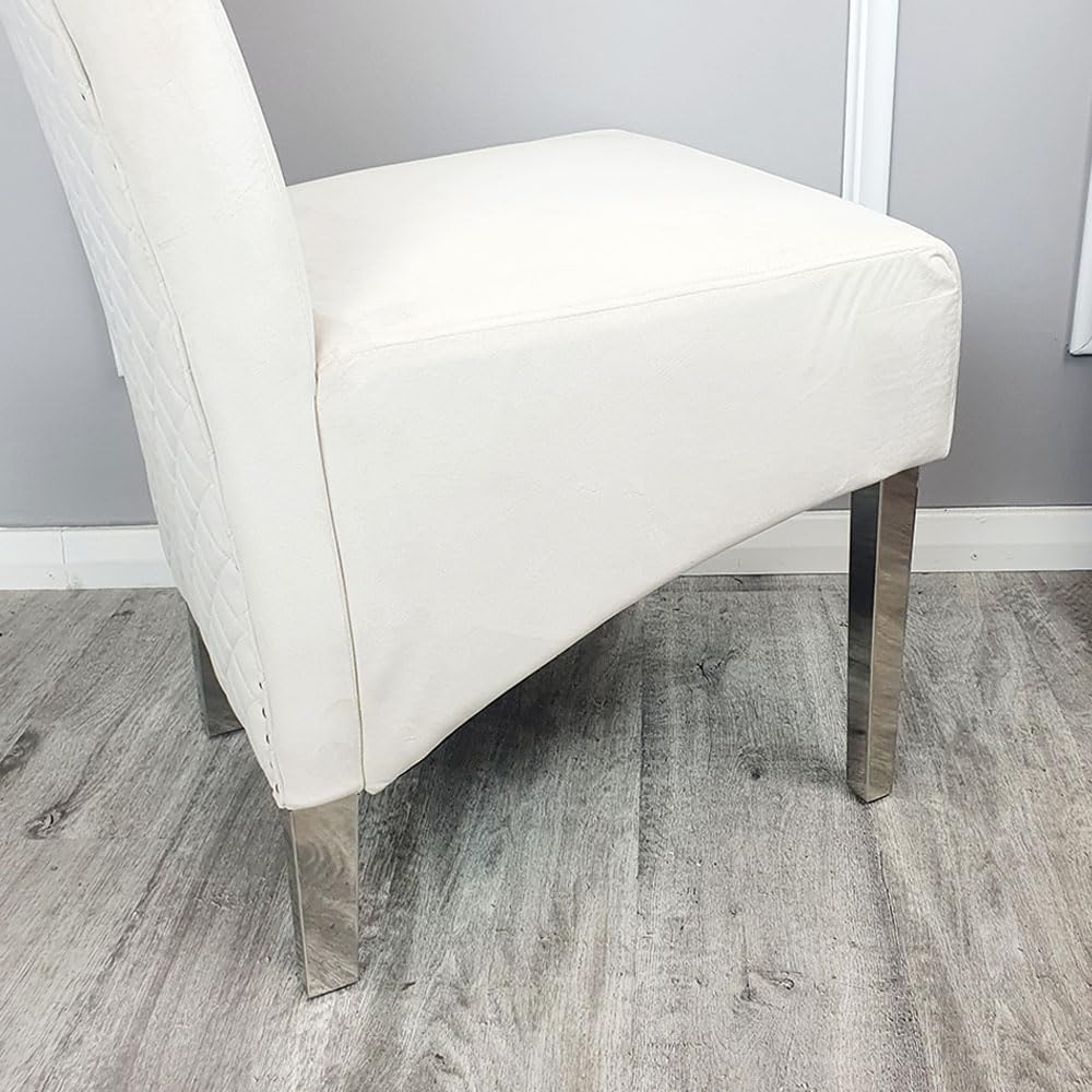Emma Velvet Dining Chair Set of 2 with Chrome Lion Knocker – Buttoned Scroll Top Upholstered Dining Chairs for Dining Room – Luxury Quilted Back Velvet Chairs with Chrome Legs