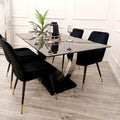 Luvon 1.6m Dining Table Set: Marble-Top & Velvet Chairs | Black Sintered Stone, Chrome Base | Elegant Dining Room Set