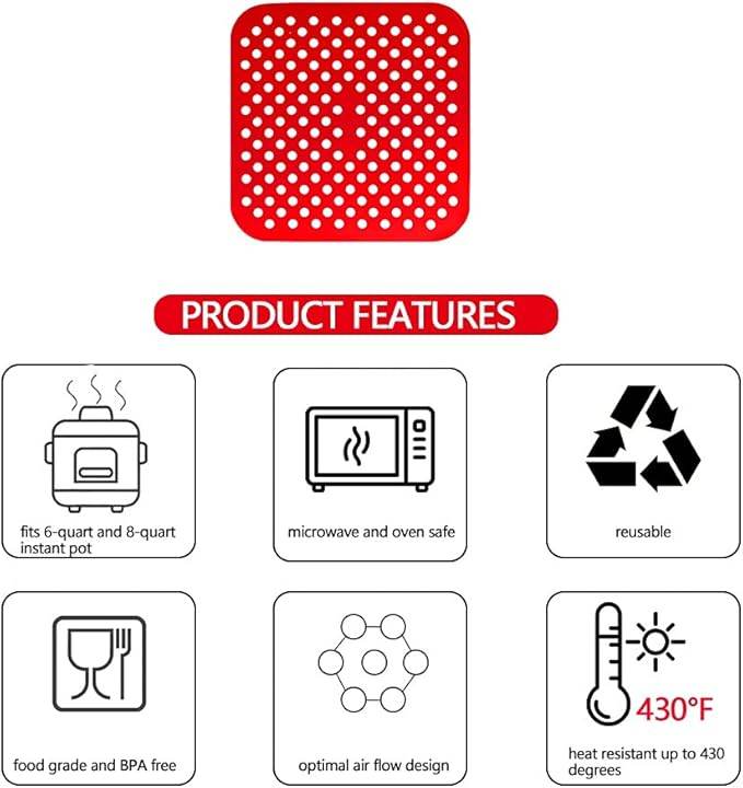 Square Reusable Air Fryer Liners – Non-Stick, Heat-Resistant & Eco-Friendly