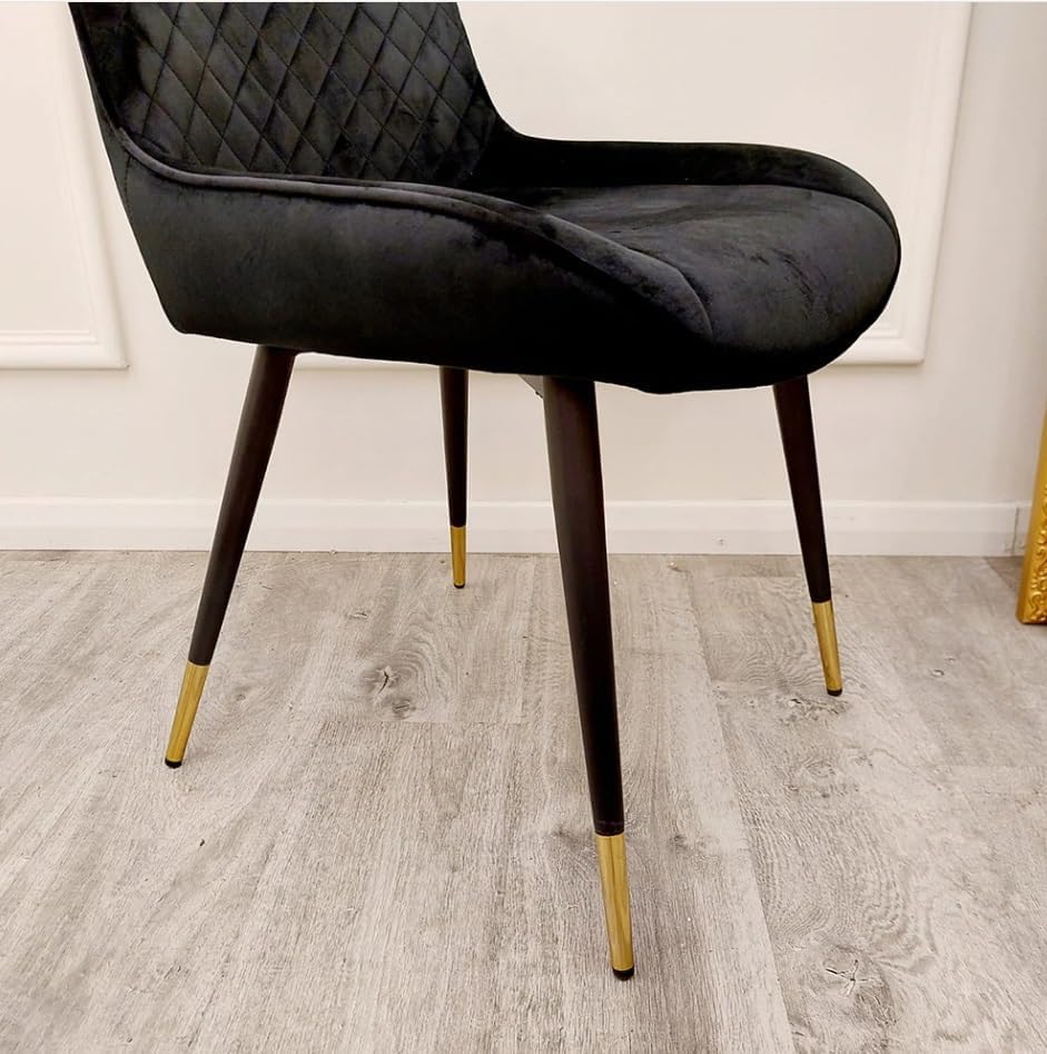 Luvon 1.6m Dining Table Set: Marble-Top & Velvet Chairs | Black Sintered Stone, Chrome Base | Elegant Dining Room Set