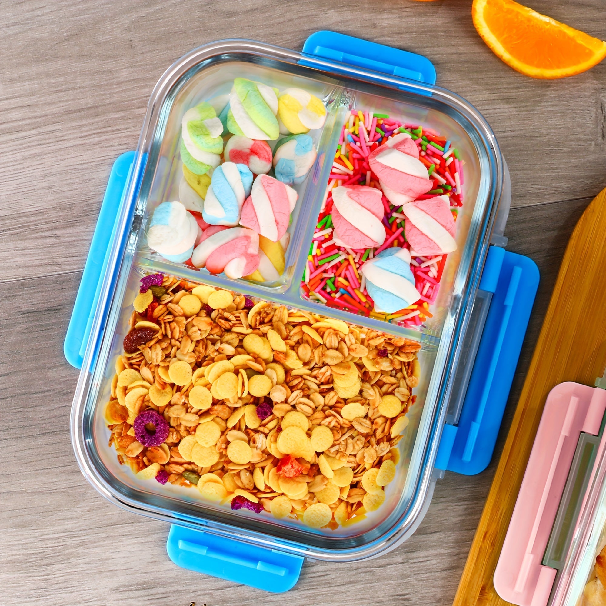 5-Piece Glass Food Storage Set with Airtight Leakproof Lids - BPA-Free, 3-Compartment, 34oz Capacity - Ideal for Meal Prep, Meat, Fruits & Vegetables - Kitchen Organization Essential