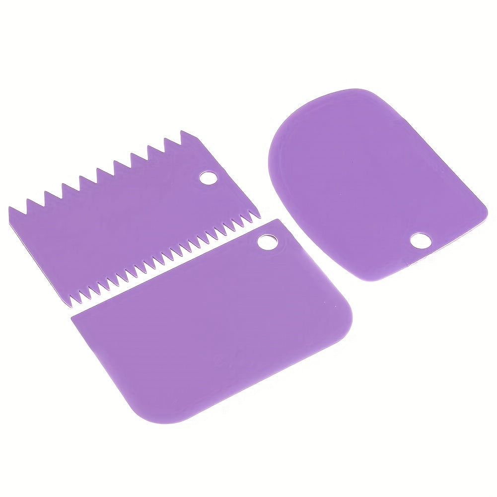 3pcs Cake Scraper Smoother Set - Cake Icing Smoother Tool For Cake Decoration, Flexible Plastic Dough Scraper - For Baking Enthusiasts & Professionals - Multifunctional Kitchen Tools - Perfect Gift for Bakers