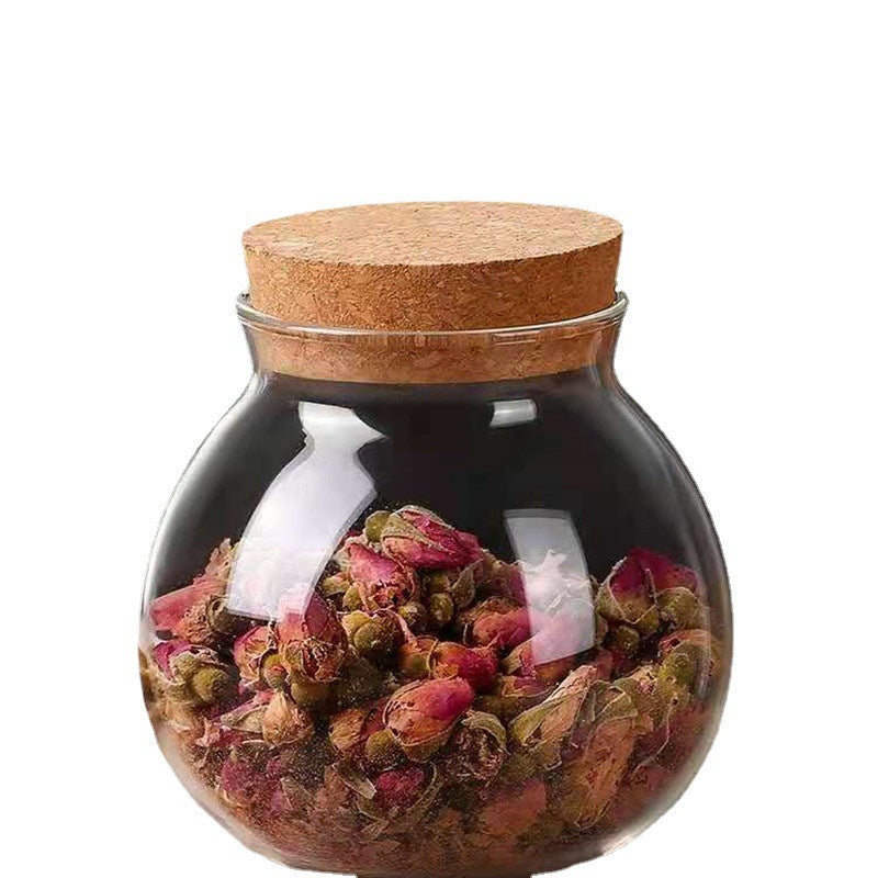 Transparent Glass Storage Jar ? Airtight Cork Seal for Tea, Spices & Dry Goods
