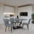 1.6m Dining Table and Chairs Set for 4 – Chrome Sintered Stone Table with 4 Flora Ruched Dining Chairs in Grey or Tan
