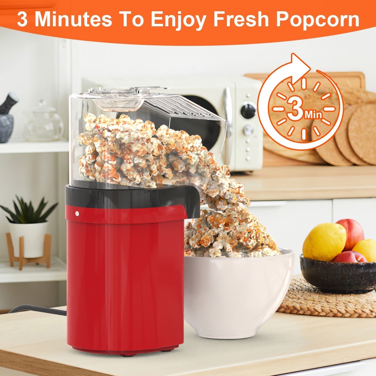 🍿 Electric Hot Air Popcorn Popper – 1200W Oil-Free Popcorn Maker