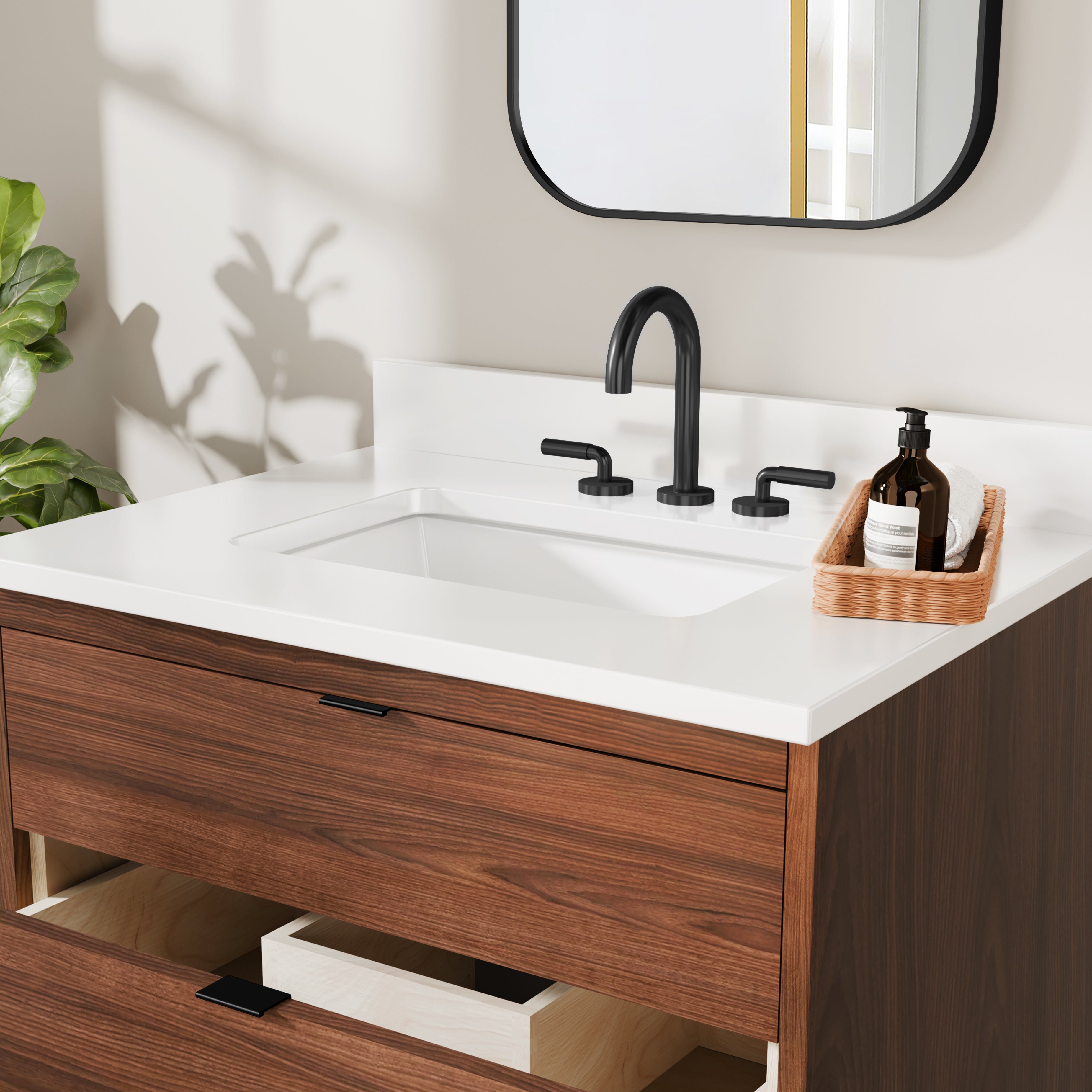 Rowan 30" Black Walnut Vanity with Quartz Countertop - 3 Drawers