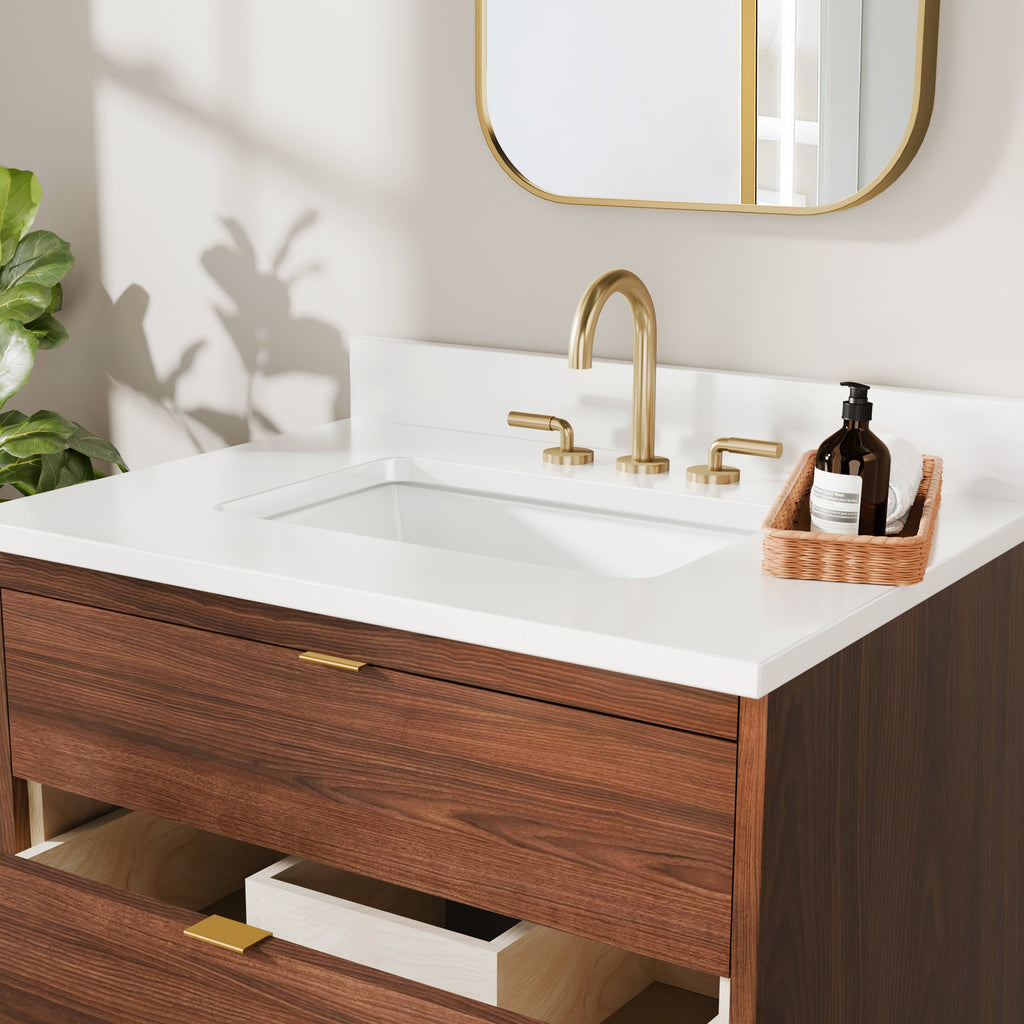Rowan 30" Black Walnut Vanity with Quartz Countertop - 3 Drawers