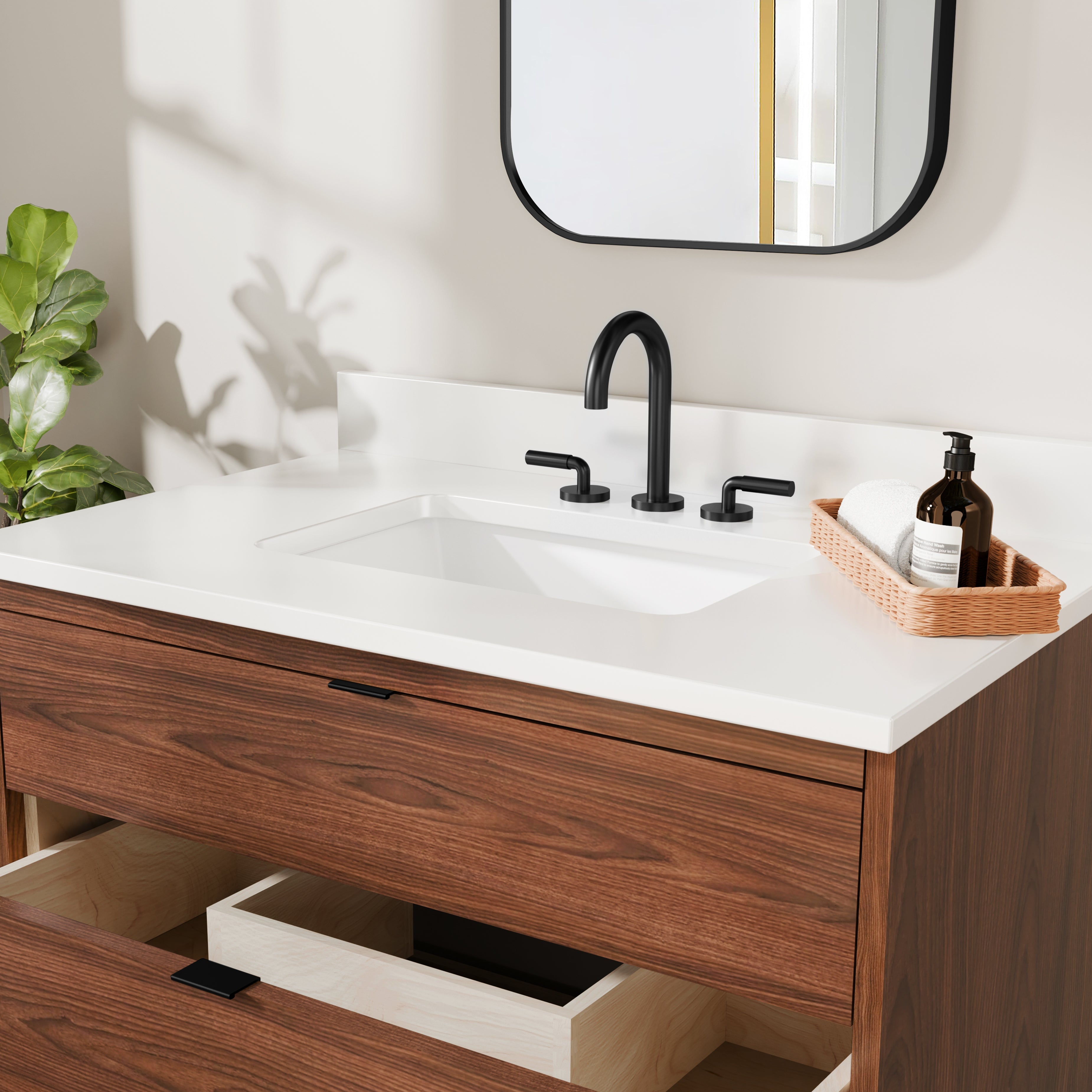 Rowan 36"  Black Walnut Vanity with Quartz Countertop - 3 Drawers