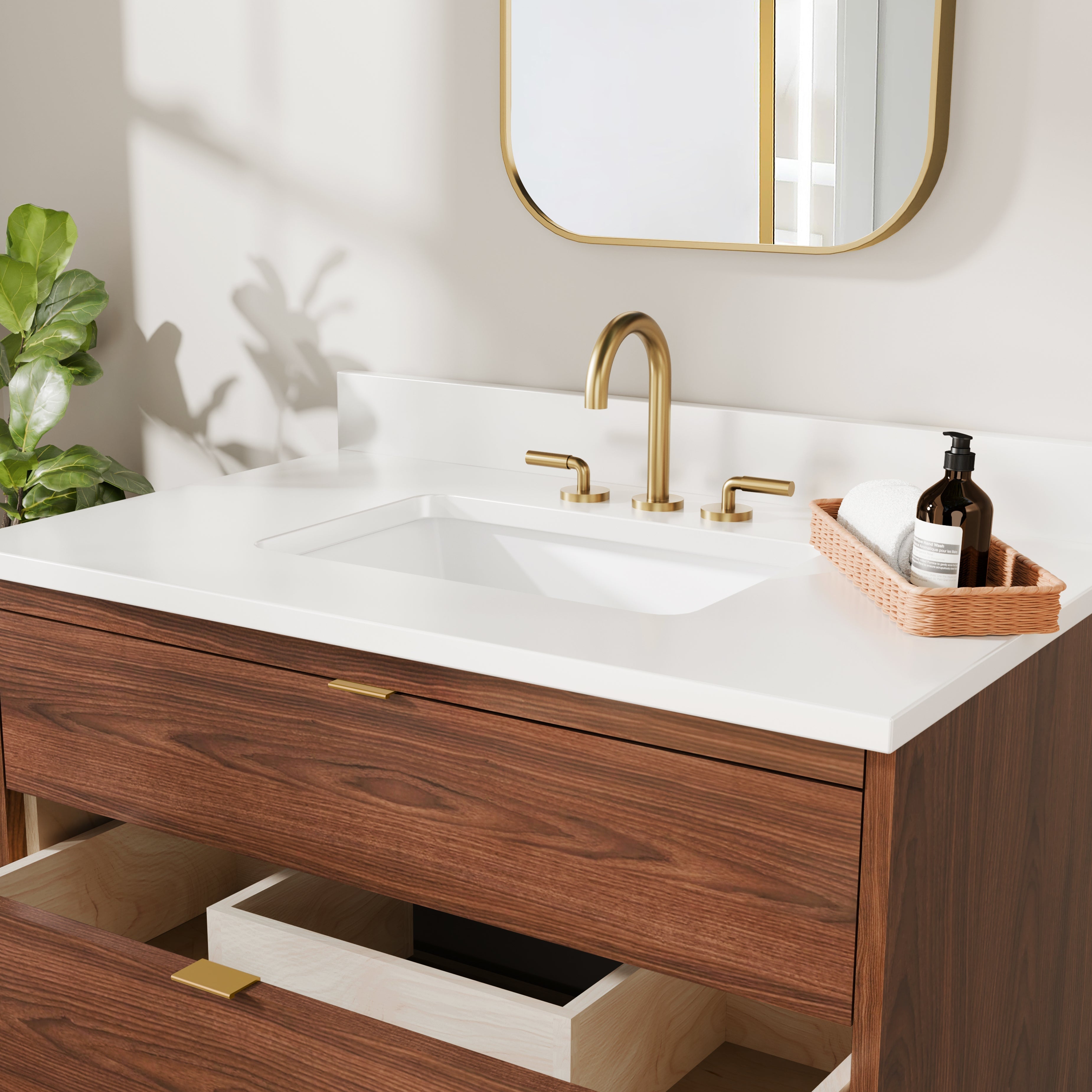 Rowan 36"  Black Walnut Vanity with Quartz Countertop - 3 Drawers