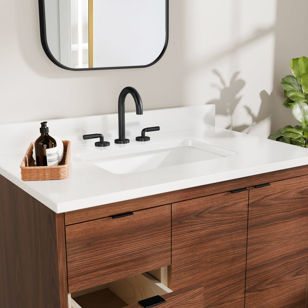 Rowan 36" Black Walnut Vanity with Quartz Countertop - 2 Doors and 3 Drawers