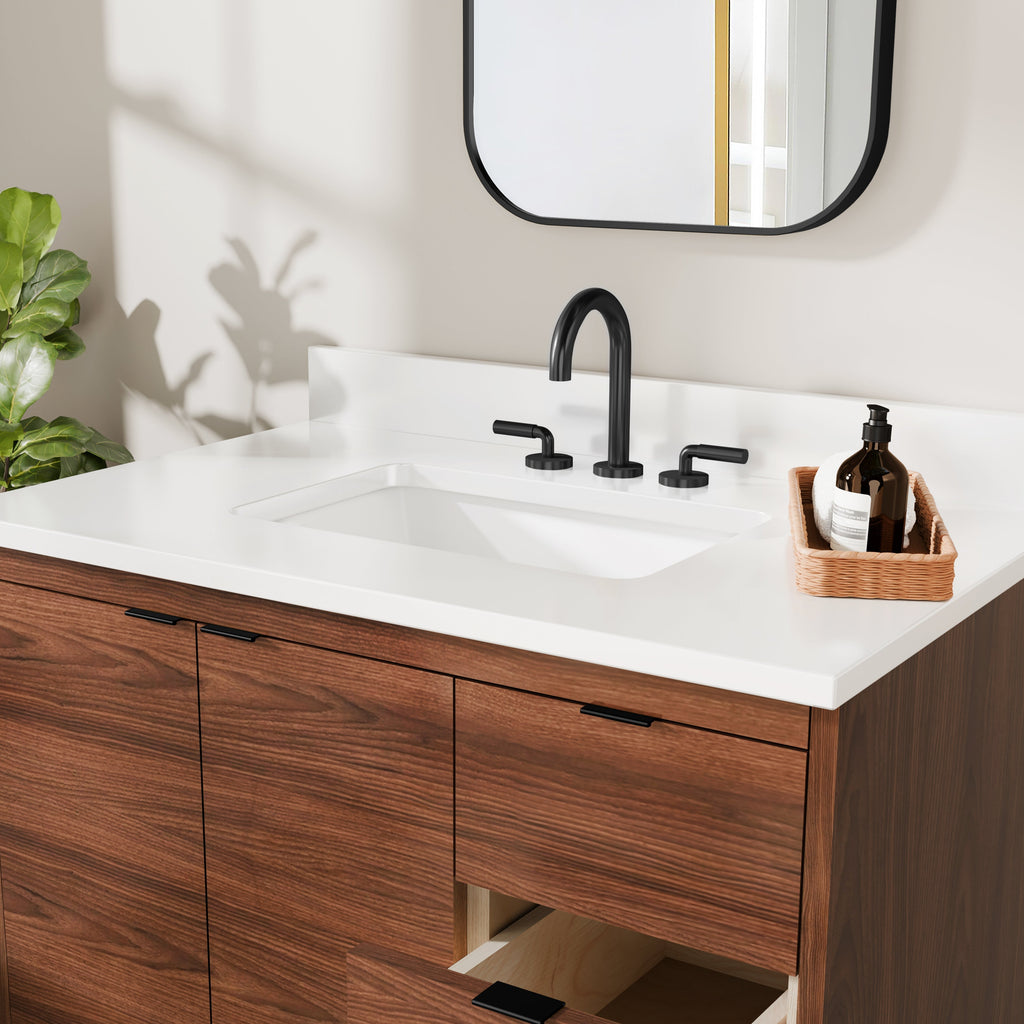 Rowan 36" Black Walnut Vanity with Quartz Countertop - 2 Doors and 3 Drawers