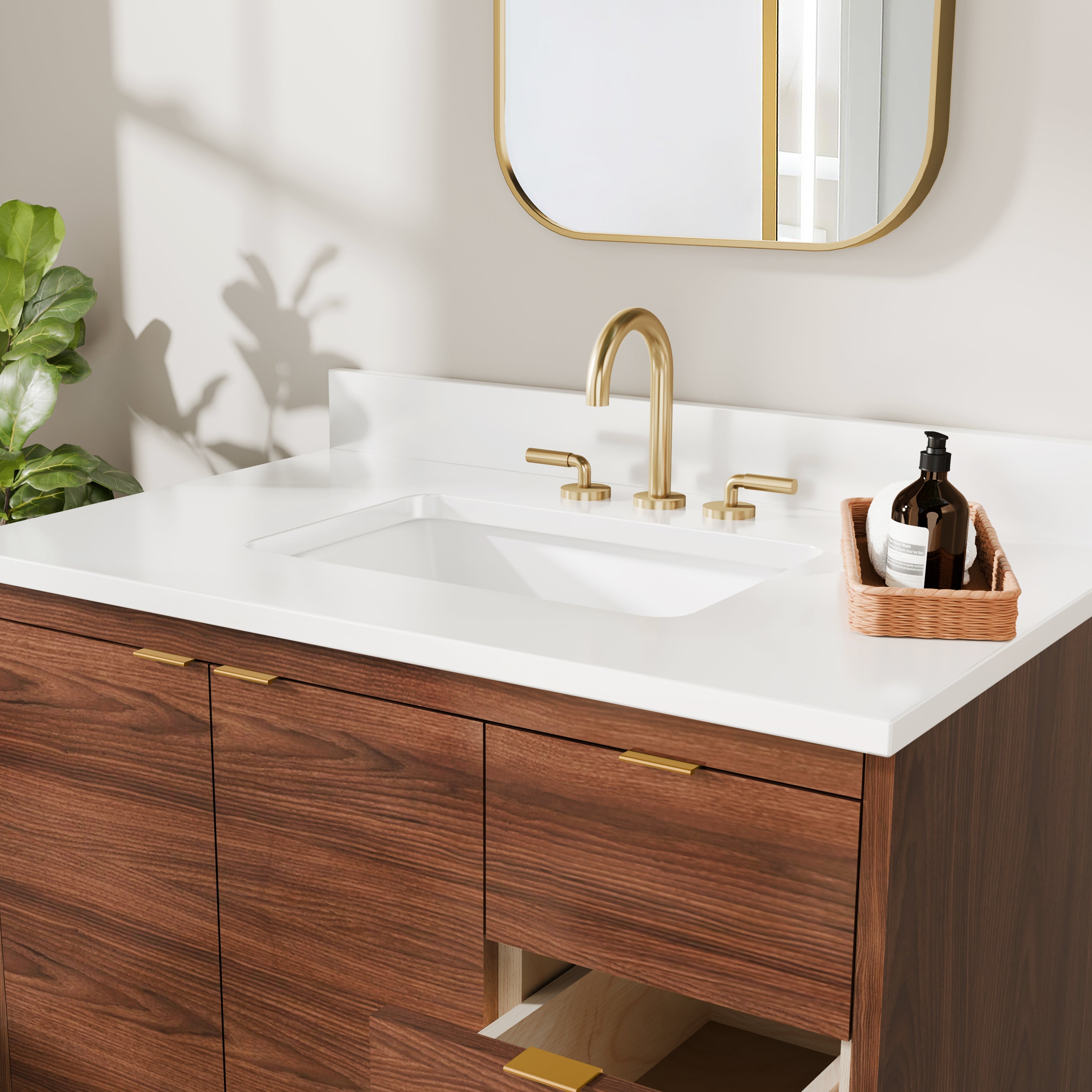 Rowan 36" Black Walnut Vanity with Quartz Countertop - 2 Doors and 3 Drawers