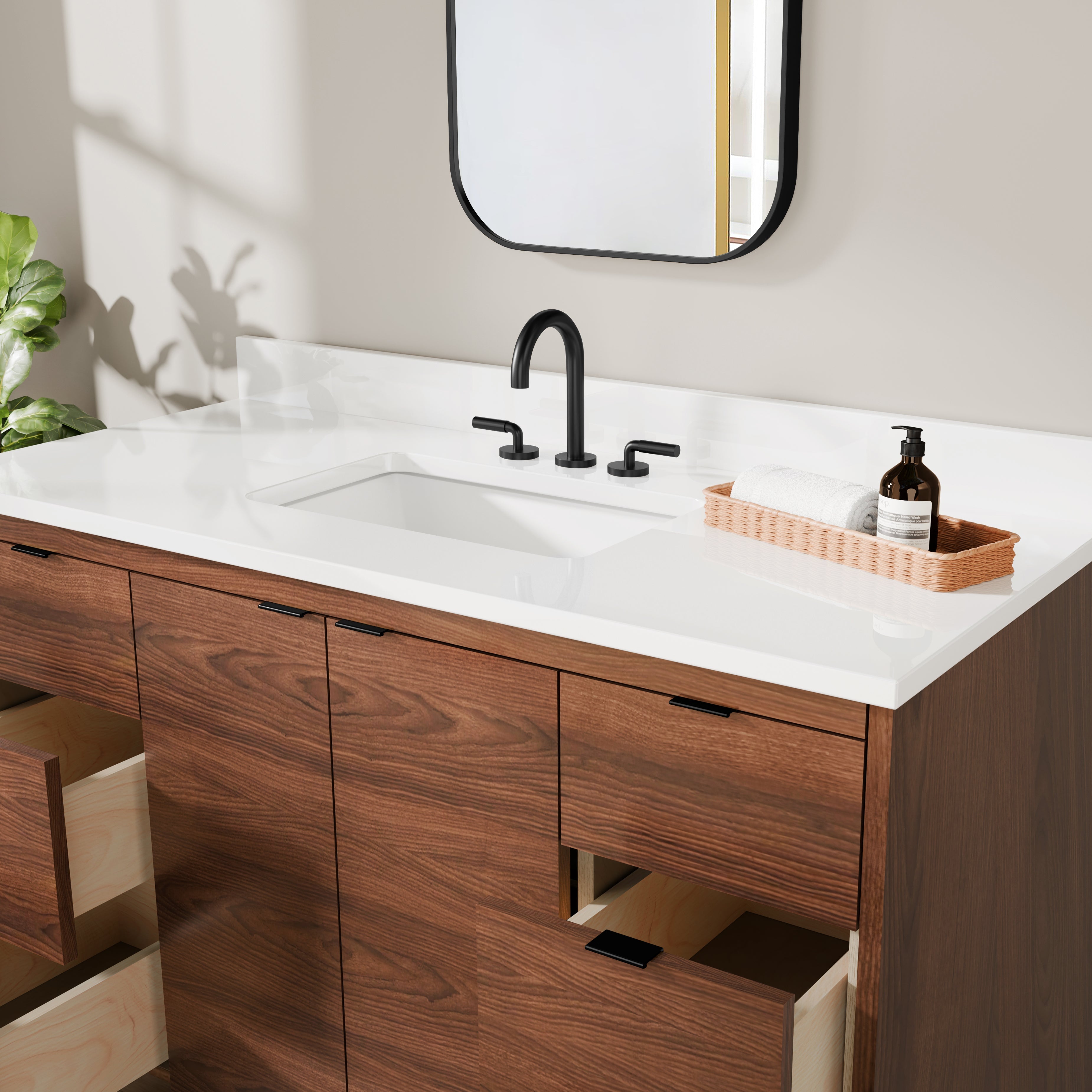 Rowan 48" Black Walnut Vanity with Quartz Countertop