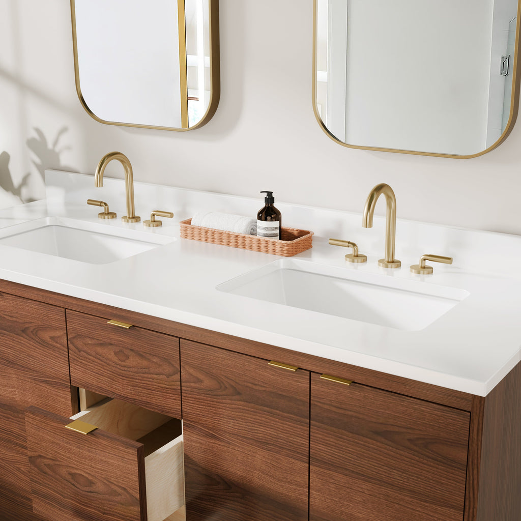 Rowan 60" Double Sink Black Walnut Vanity with Quartz Countertop