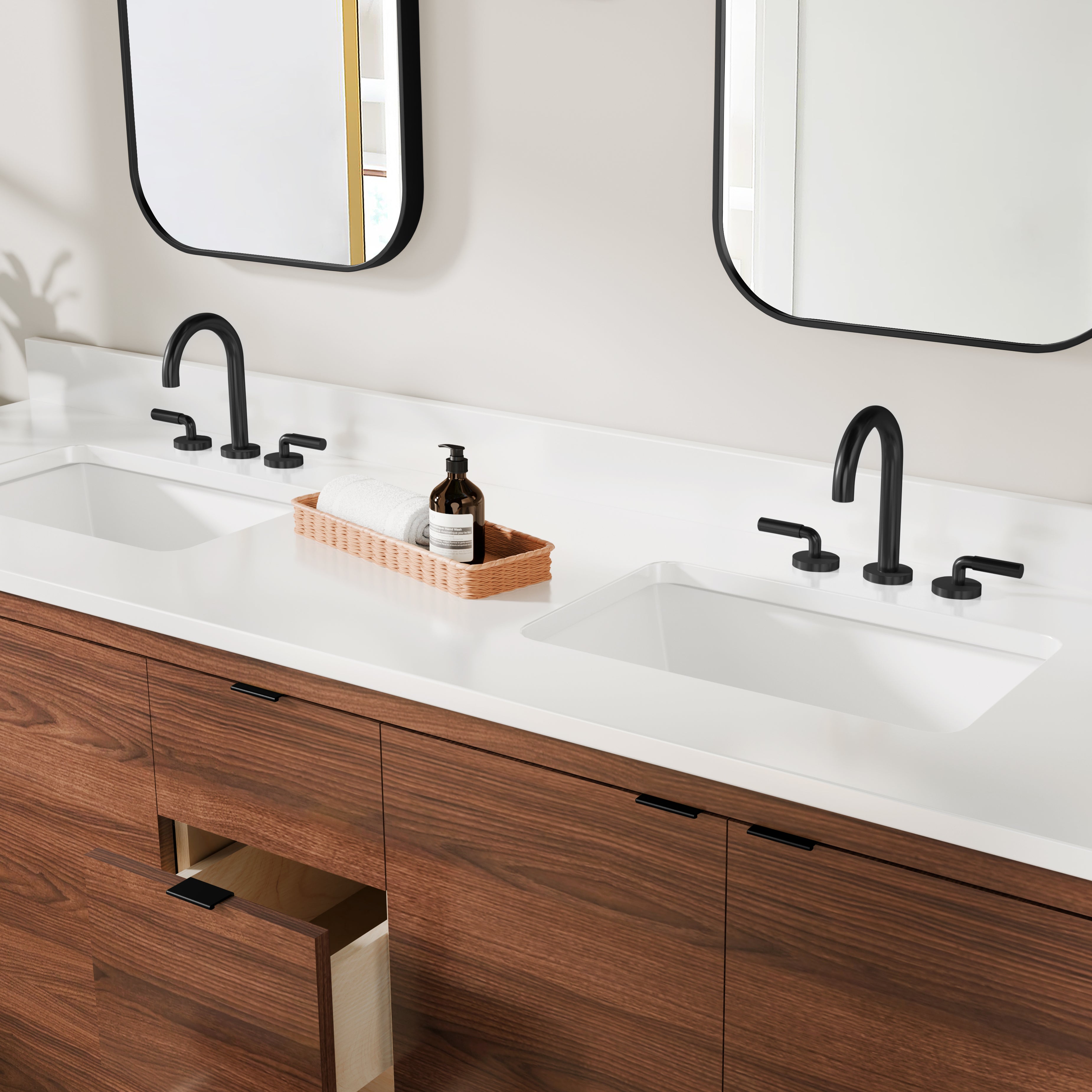Rowan 72" Double Sink Black Walnut Vanity with Quartz Countertop